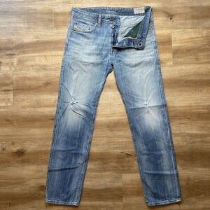 Diesel Buster Jeans Men 30x30 Blue Slim Tapered Light Wash Faded Whiskered 0849A